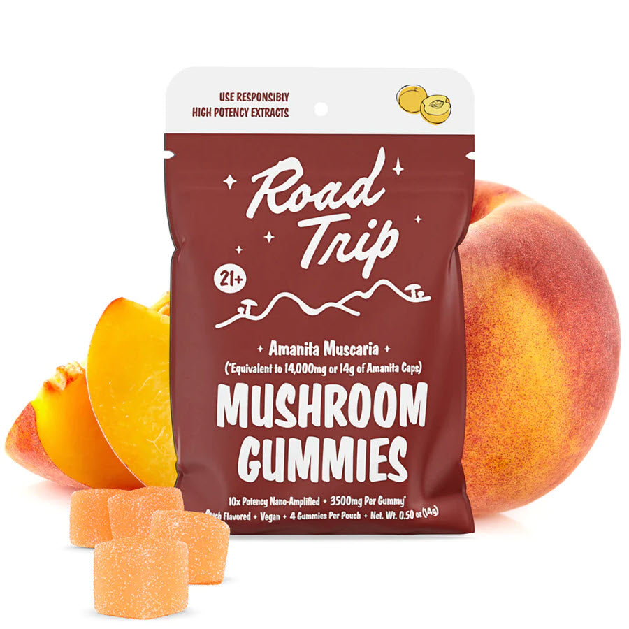 Road Trip Amanita Muscaria Peach Mushroom Gummies