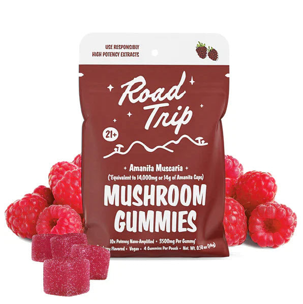 Road Trip Amanita Muscaria Raspberry Mushroom Gummies