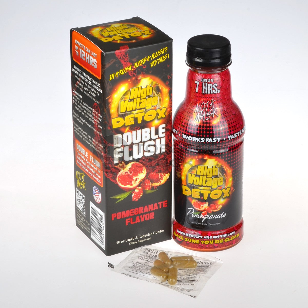 HIGH VOLTAGE DETOX DOUBLE FLUSH POMEGRANATE - 16OZ & CAPSULES, Synthetic Urine, High Voltage, Marketplace Vape  - Marketplace Vape